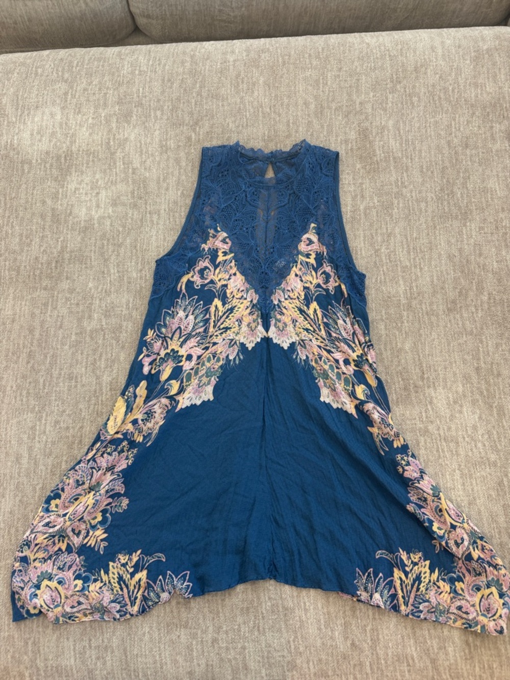Free People Blue Embroidered Sleeveless Tunic Dress